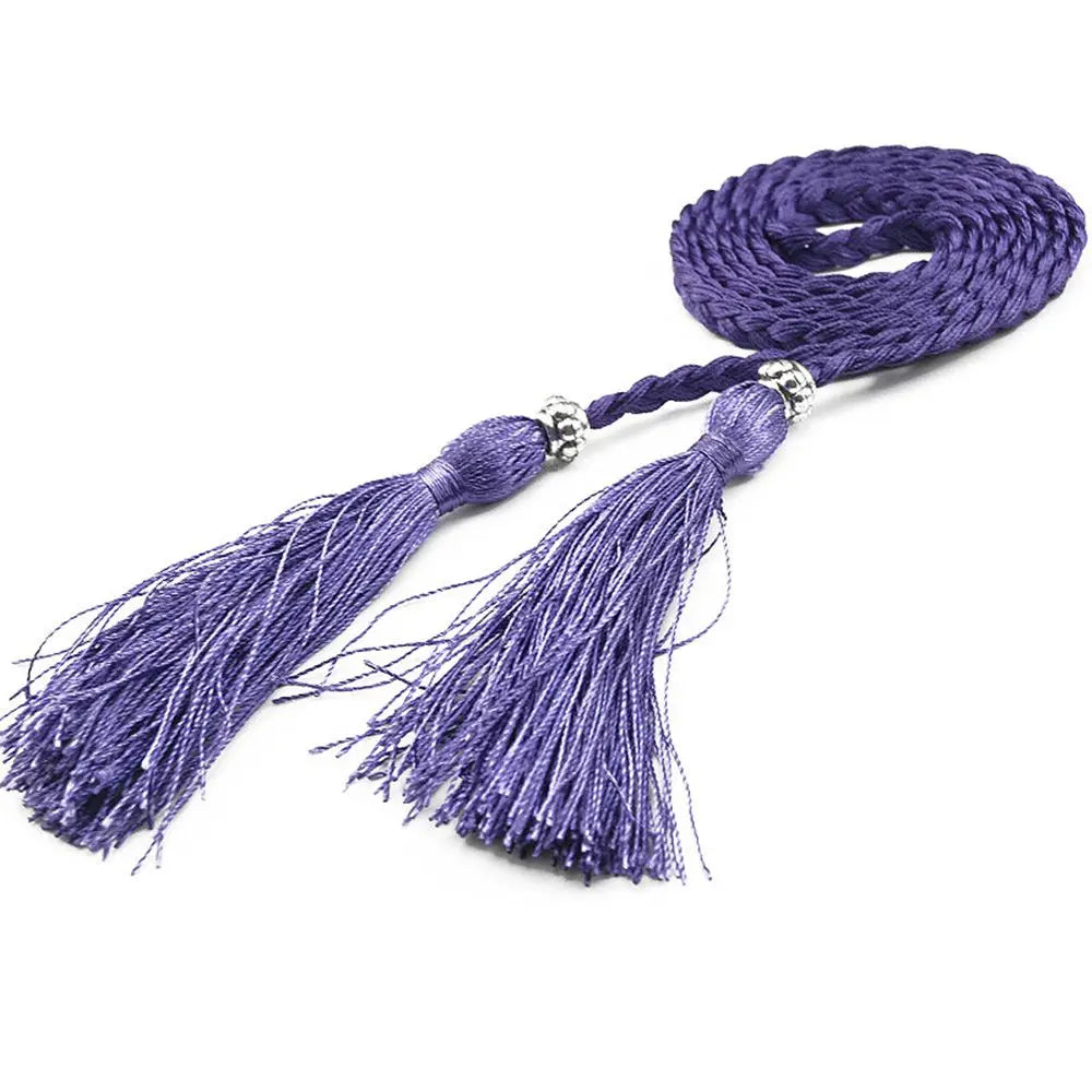 160cm Thin Bow Tassle Dress Woven Rope Tassles Belts Waist Chain Braided Belts Waist Rope