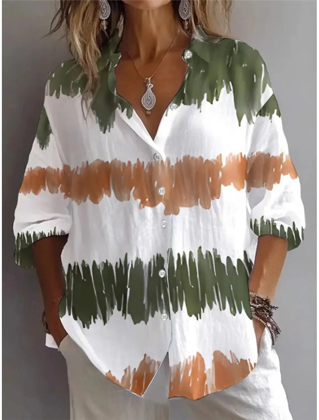 Summer Women's Shirt Flower Active Stylish Blouse Lapel Neck Blouse Women's Long Sleeve Shirts Womens Clothing Female Clothes