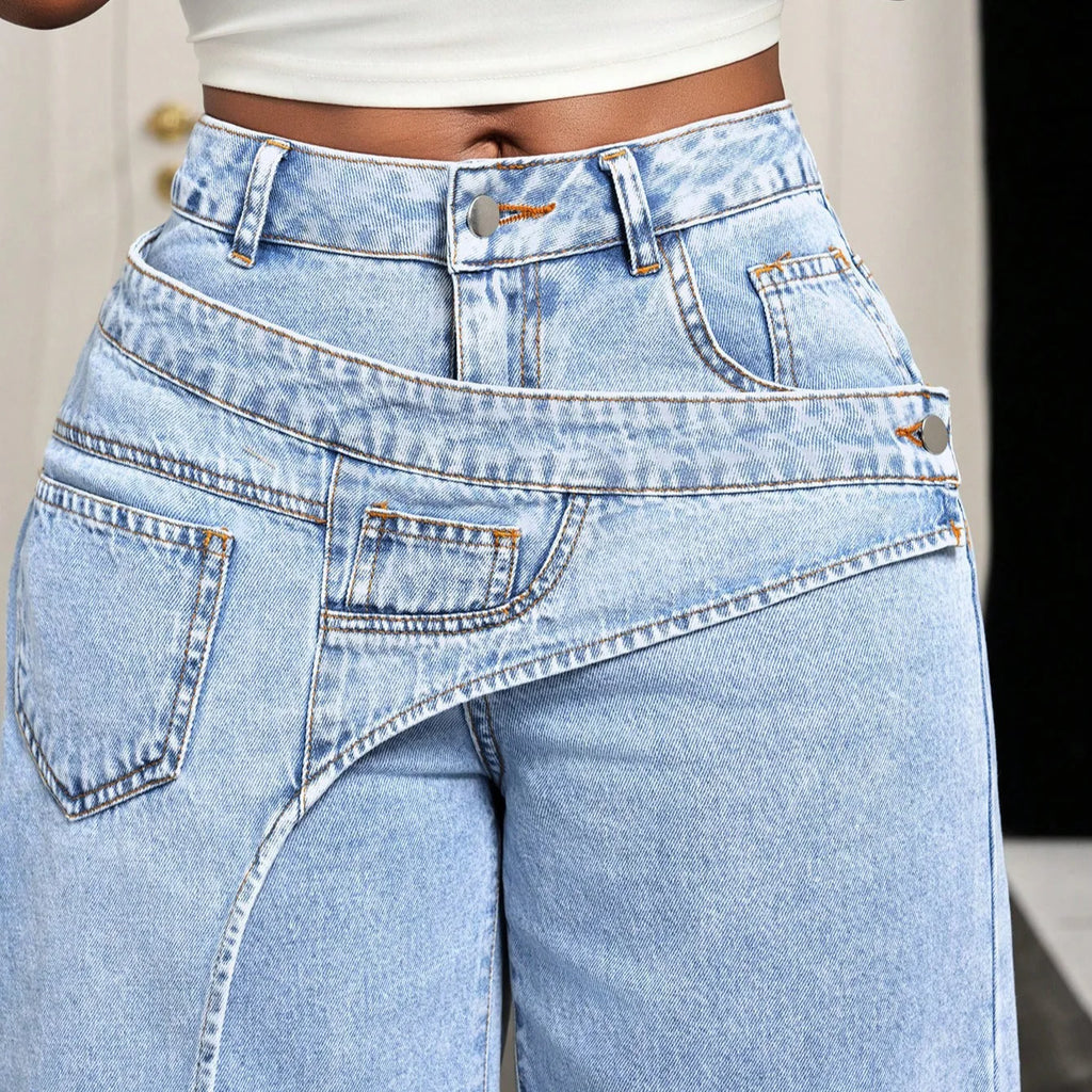 Denim Pant Women Jeans Vintage Wide Leg Long Pants High Waist Straight Trousers Y2k Streetwear Elegant Splice Work Casual Loose