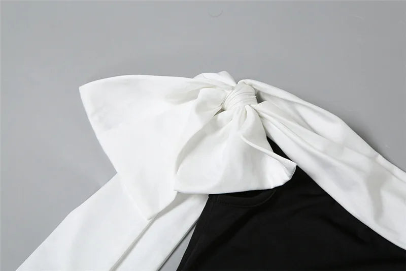Tuularose Summer Bandage Long Dress Women's Elegant One Shoulder Bow Tie Slim Evening Dress Sexy Patchwork Party Dress Y2k 2025
