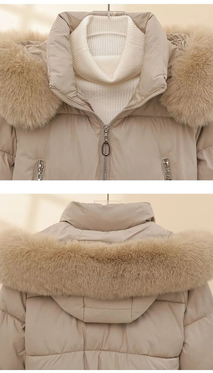 Korean Faux Fur Trim Hooded Puffer Coat Outerwear Women Black Cropped Zip Pocket Rib Hem Loose Short Warm Winter Jacket