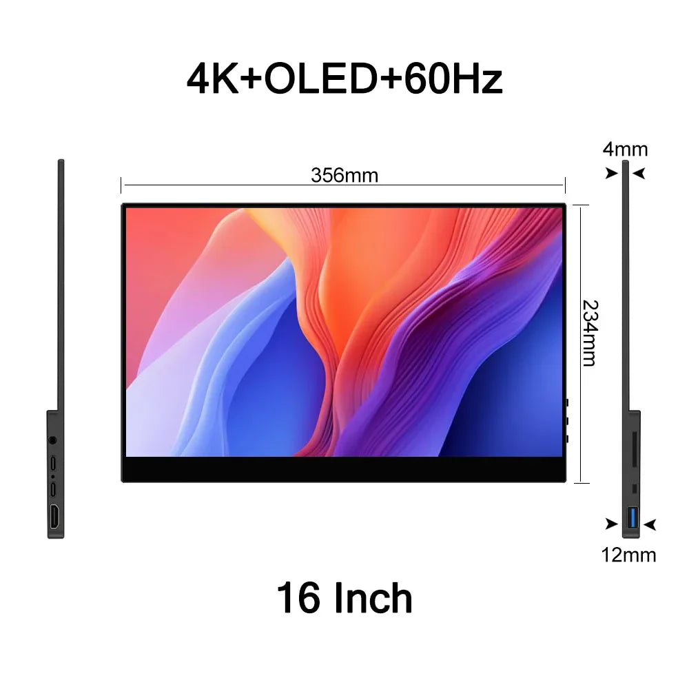 16 Inch 4K AMOLED Touch Screen Portable Monitor 3840*2400P 100%DCI-P3 500Nit 10Bit 100000:1 Display For PC Laptop Phone PS5 Xbox