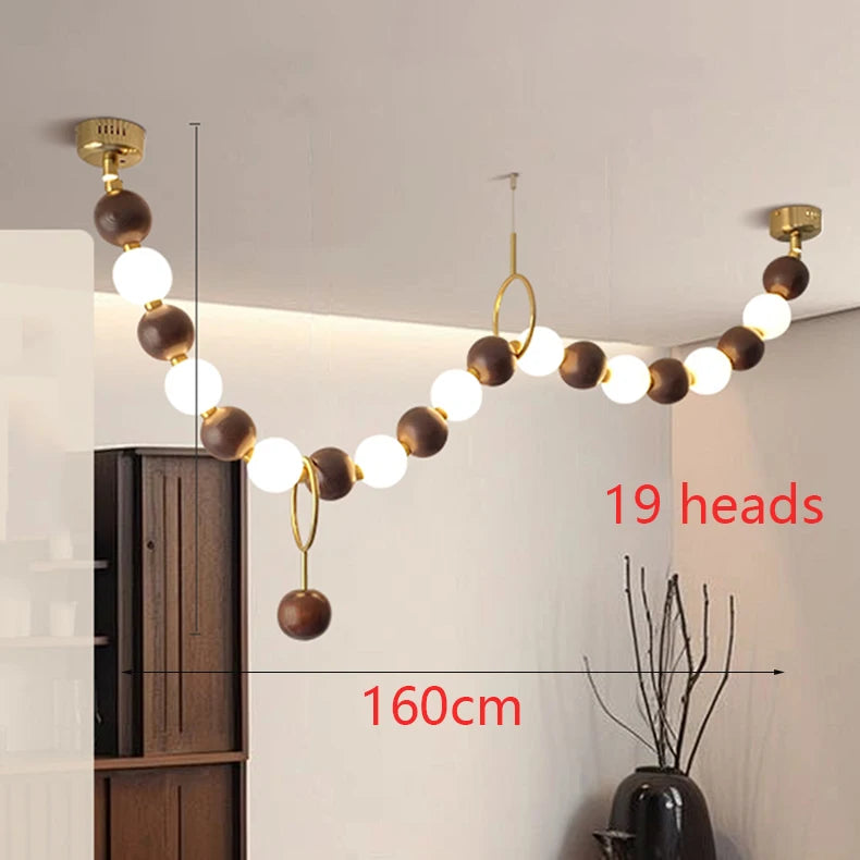 Postmodern White Lampshade Acrylic Walnut Wood LED Chandeliers lustre Adjustable Ceiling for Kitchen Island Decoration Dimmable