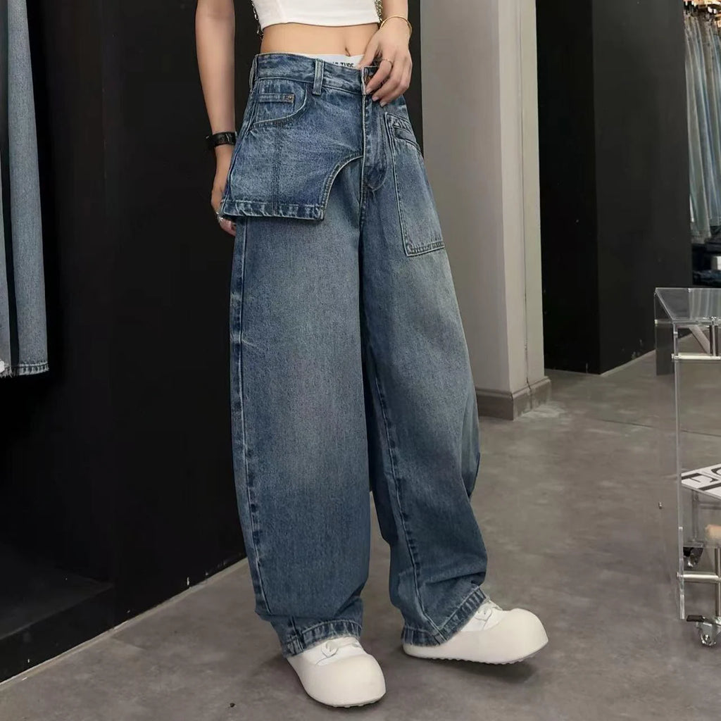 Women Jeans Autumn 2025 New Fashion jeans Pocket patchwork asymmetry Design Long Trousers Women's Clothing Cotton thin pants