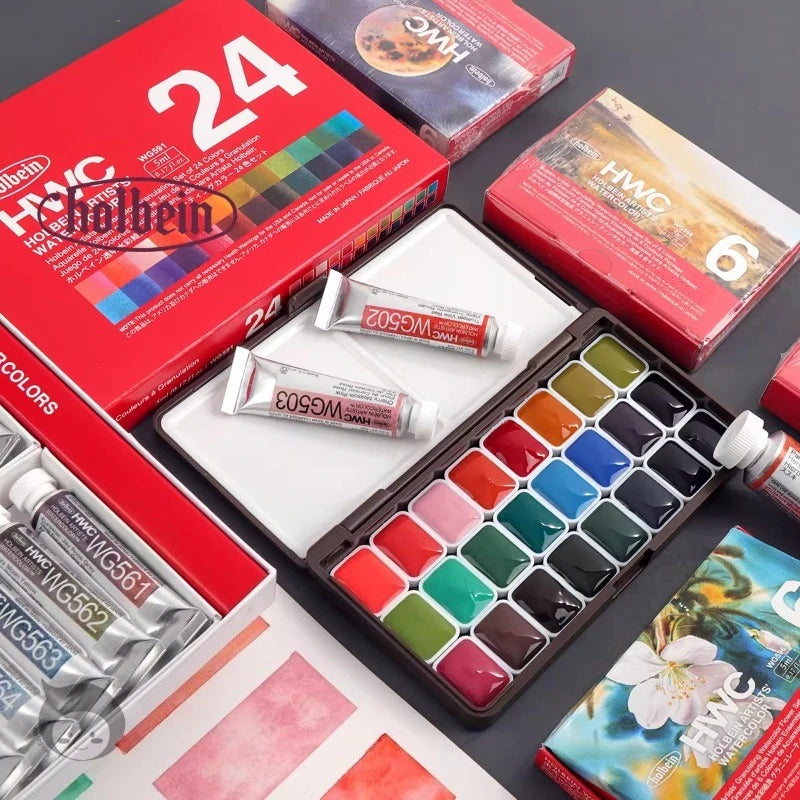 Holbein Artists' Watercolor Granulating Colors 24 Colors 0.5ml 1ml Acuarela Professional Pigments Art Supplies