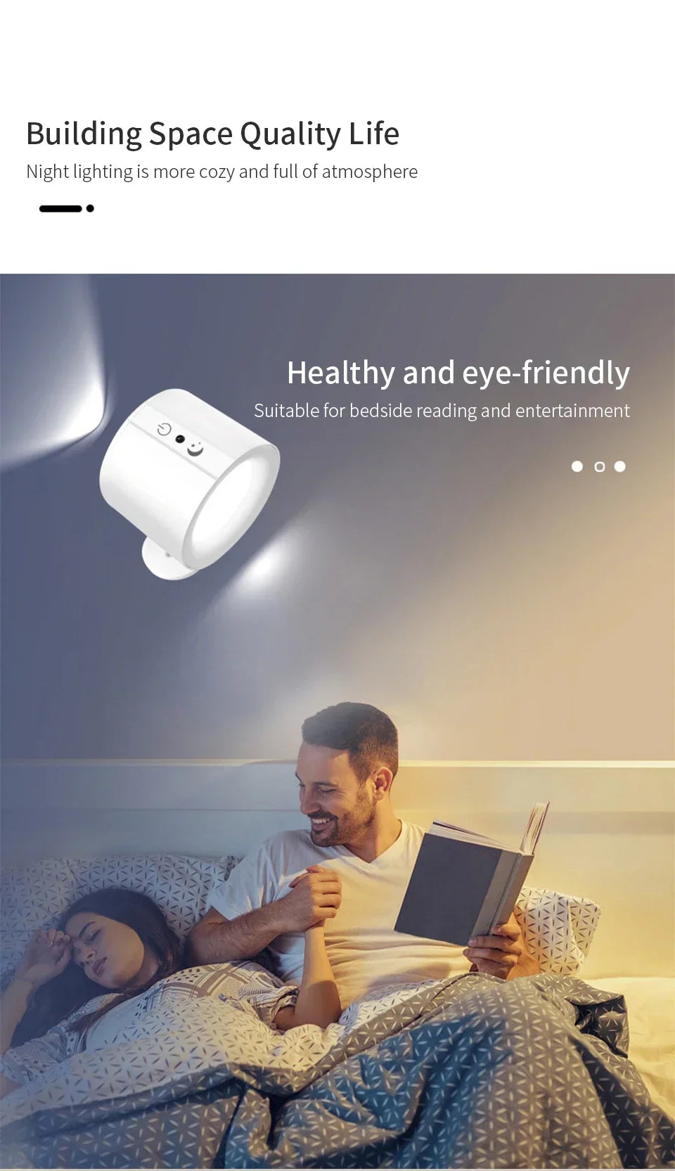 LED Wall Light Rechargeable Touch Double Head Wall Lamp 360° Rotation Wireless Remote Control LED Spotlight For Bedroom Lighting