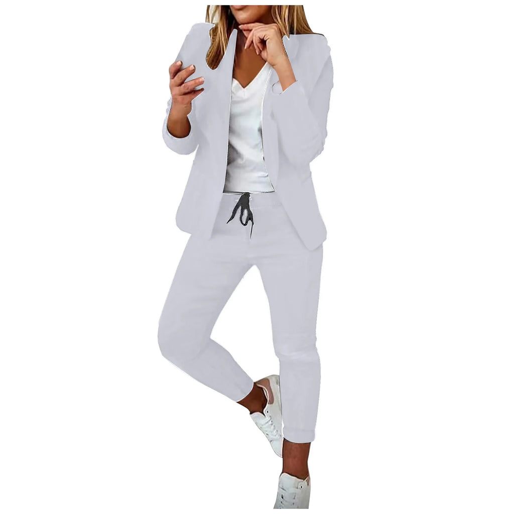 Office Lady Blazer And Lace-Up Pants Two Piece Set 2026 New Casual Fashion Solid Color Women's Set Conjuntos De Mujer Streetwear