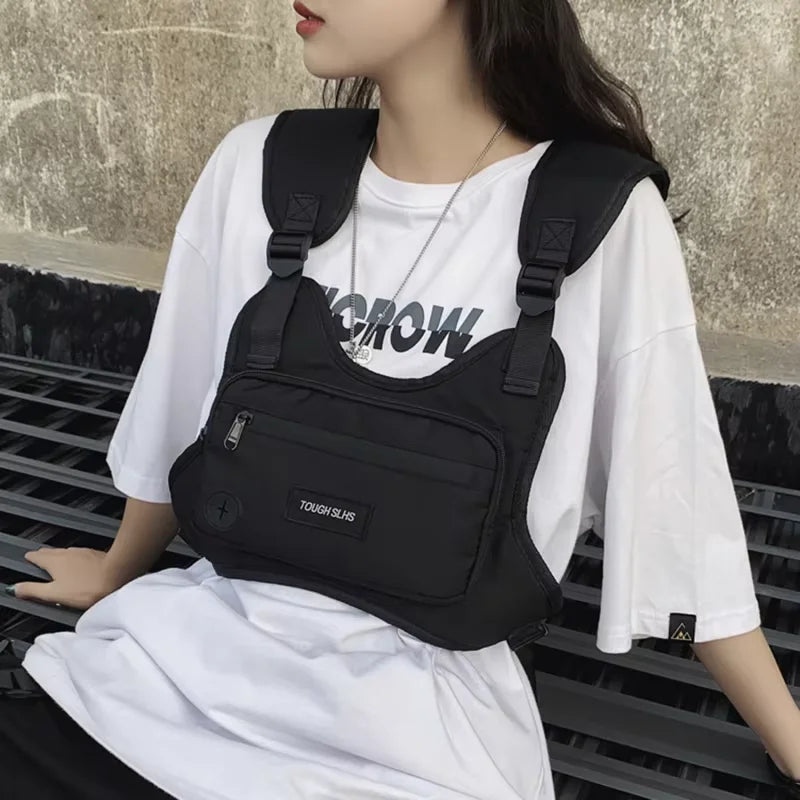 Tactical Chest Bag Outdoor Sports Vest Bag Adjustable Strap Utility Chest Pack Multi-Pocket Waist Fanny Pack for Cycling Hiking