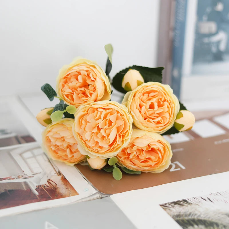 Peony Artificial Flower Exquisite Wedding Bridal Party Bouquets Home Vase Accessories Fake Christmas Table Garden Backdrop Decor