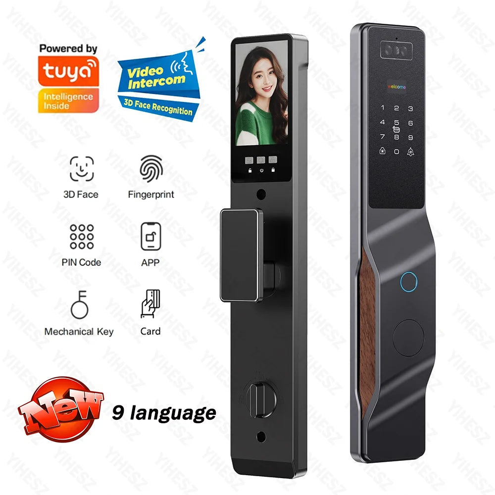 Tuya APP WIFI Remote Control Voice Intercom Smart Lock 3D Face Recognition Fingerprint Password Smart Door Lock With Camera