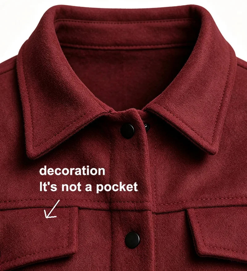Men Loose Short Shacket Soft Brushed Fabric Autumn Winter Business Daily Casual Fake Decor Chest Flap Lapel Fashion Outer Jacket