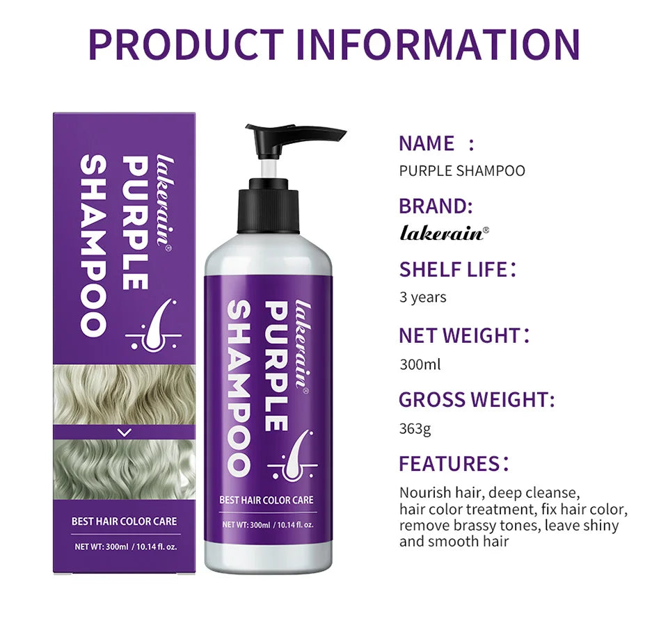 Hair Care Color Lock Purple Shampoo 300ml Anti-Brassiness Yellow Tones Removal Hair Color Protection & Moisturizing Hair Shampoo