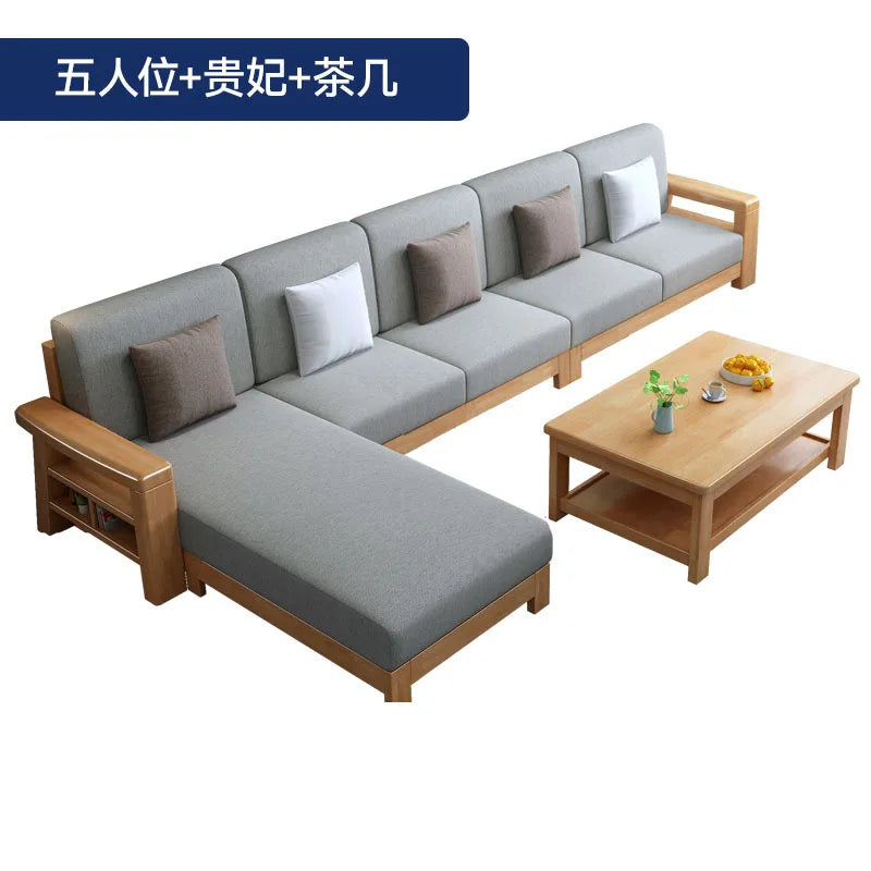 Nordic solid wood three-person sofa, modern simple fabric, small apartment concubine coffee table combination furniture