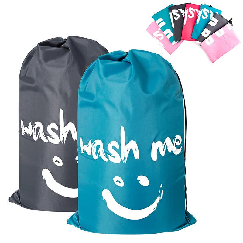 Nylon Laundry Bag Travel Storage Organizer Pouch Hamper Wash Machine Washable Dirty Clothes Drawstring Large Capacity