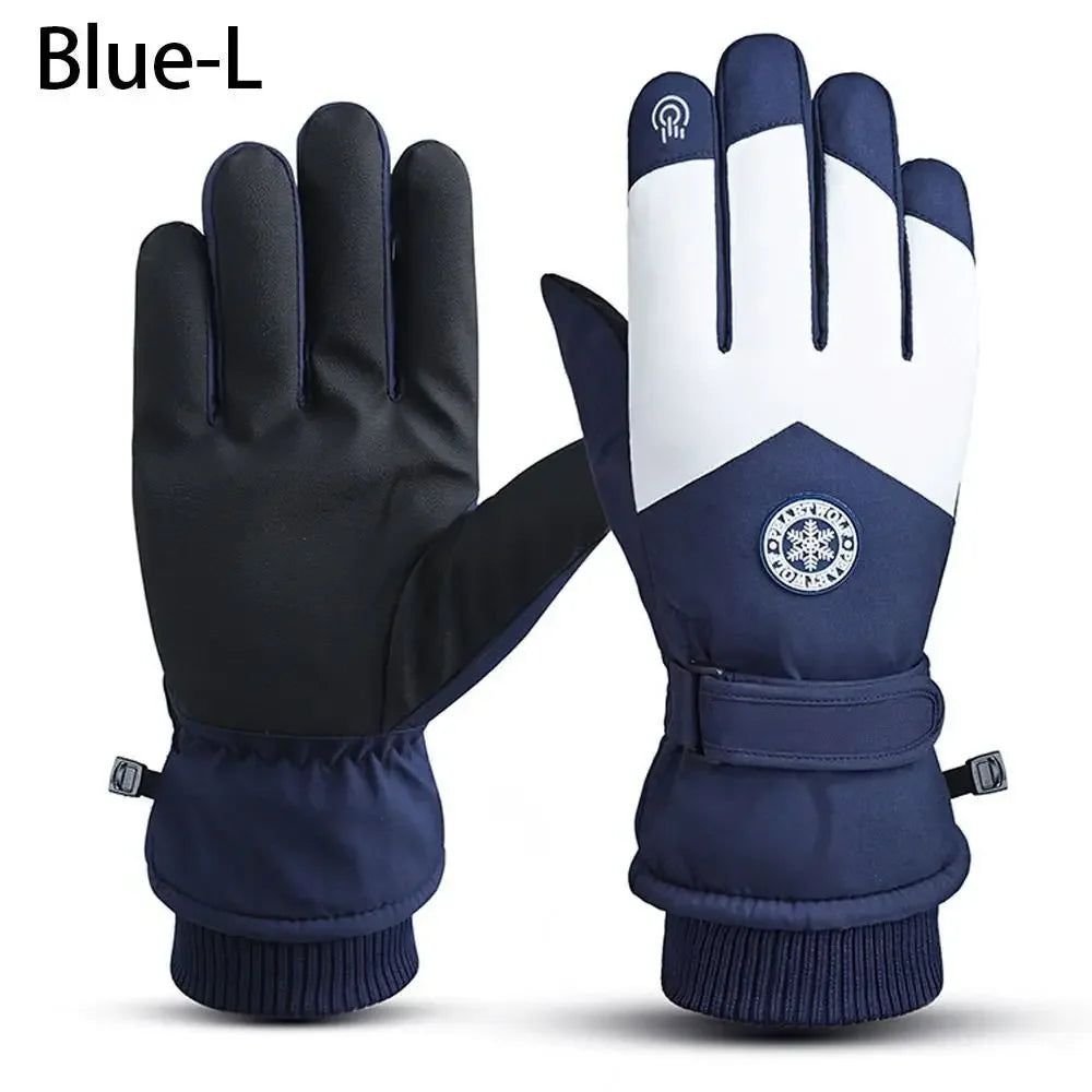 Winter Snowboard Ski Gloves PU Leather Non-slip Touch Screen Waterproof Motorcycle Cycling Fleece Warm Riding Gloves