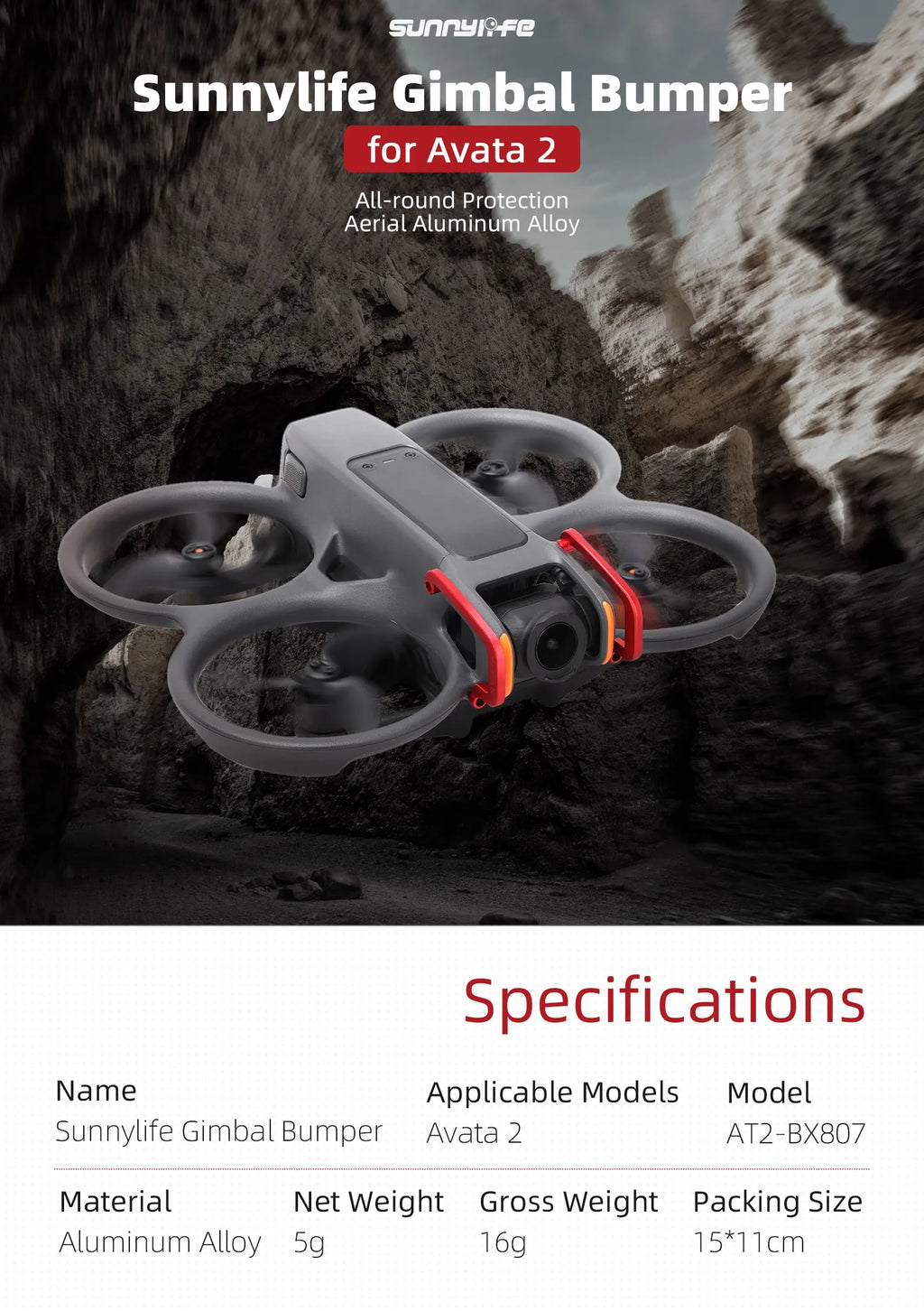FOR DJI AVATA 2 Gimbal Bumper Aluminum Alloy Gimbal Guard Bump-resistant Camera Lens Protection for DJI Avata 2 Accessories
