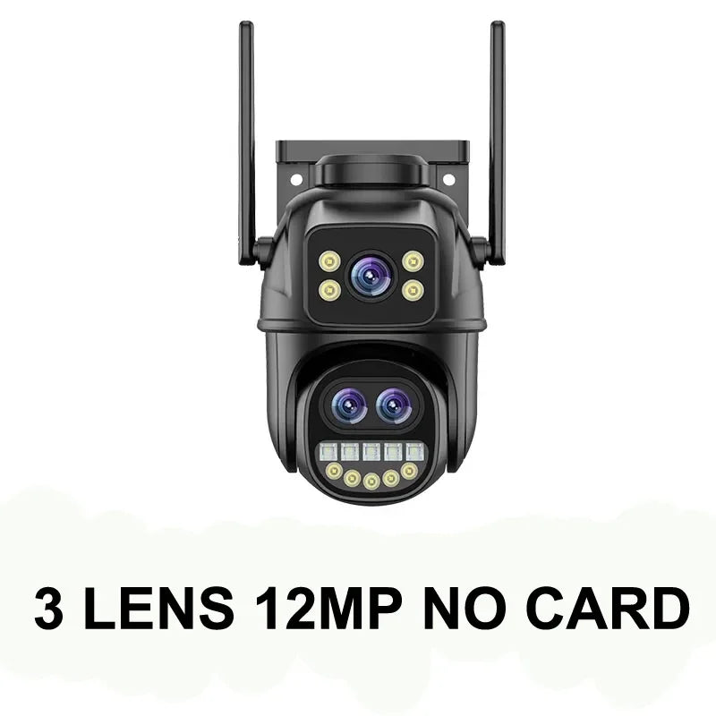 6K 12MP ICSEE Wifi Security Camera 3 Lens Dual Screen 8X Zoom Outdoor Waterproof Auto Tracking Human Detect Surveillance Camera