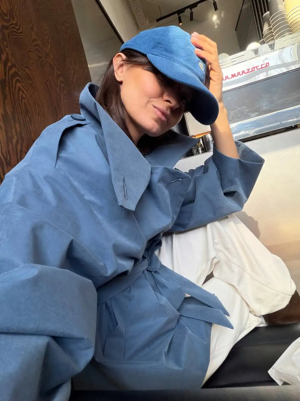 Women Chic Double Breasted Casual Trench Coat Stand Collar Full Sleeve Blue Lace-up Loose Windbreaker Lady Commute Coats 2026