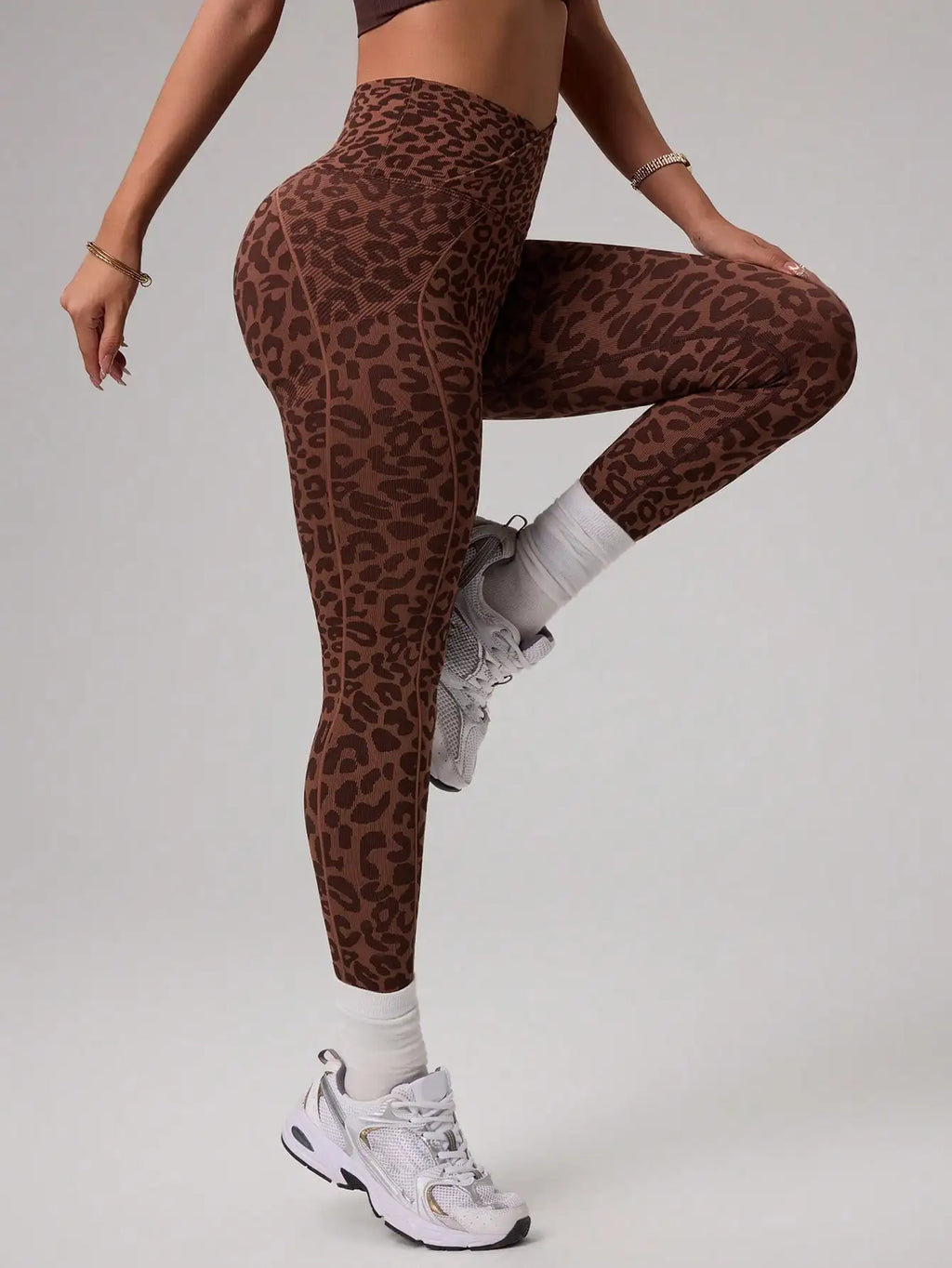 Women High Waist Leopard Print Seamless Yoga Leggings Cross V Waist Butt Lift Gym Workout Fitness Pants