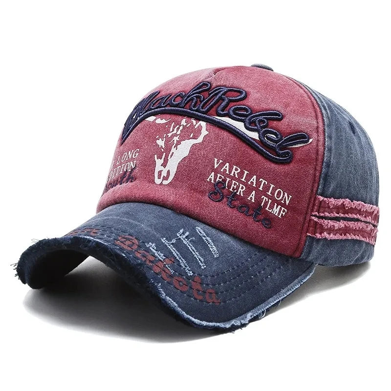 Unisex Washed Cotton Vintage Cap Letter Embroidery Baseball Cap Cow Head Pattern Men And Women Outdoor Sports Hats