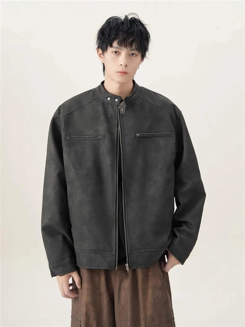 Men's American Retro Brown Leather Jacket Men Motorcycle Er Jacket Casual Baseball Varsity Coat Couple Streetwear Outerwear