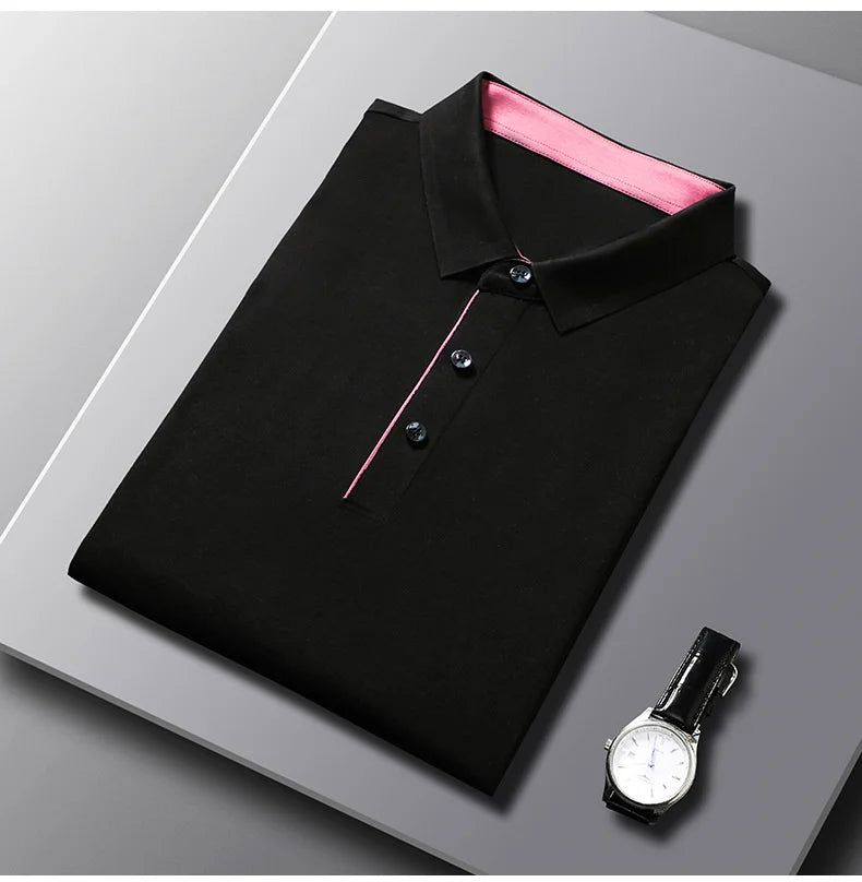 Bamboo Fiber Viscose And Cotton Blend Polo Shirt Men Short Sleeve Collar New Seamless T-shirt Summer Thin Lightweight Poloshirt