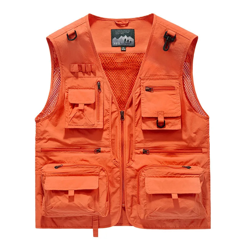 Mesh Men's Fishing Vest Multi Zip Pocket Hiking Waistcoat Male Light Thin Outdoor Sleeveless Jacket Work Summer Travel Plus Size