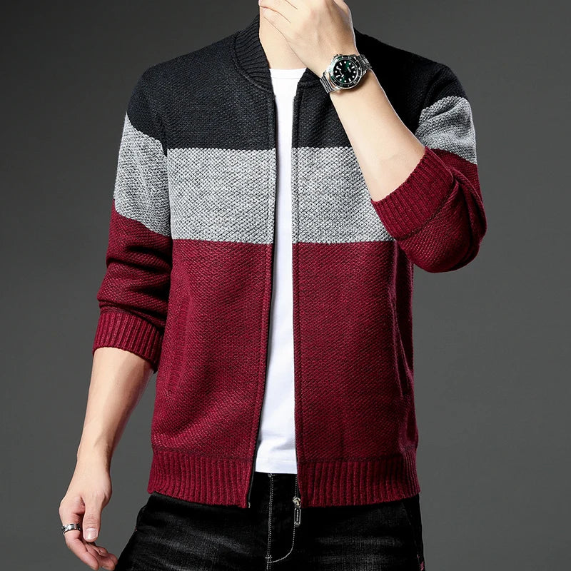 Mens Fleece Thick Cardigan Autumn Winter Knitted Sweaters Male Cardigans Slim Fit Luxury Brand Cold Sweater Coat Jacket
