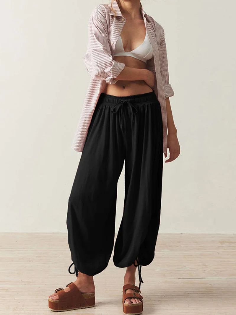 2026 New Drawstring Lantern Pants Women's Casual High Waist Loose Trousers Spring Summer Fashion Streetwear Female Joggers Pants