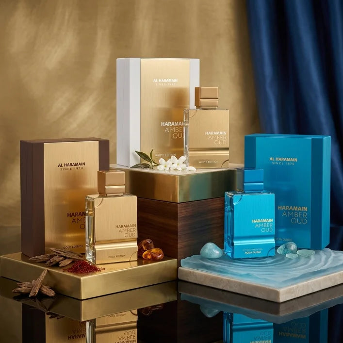Premium Amber Oud Aqua Dubai, Gold Edition, White Edition Perfume, Long Lasting Eau de Parfum Spray, Unisex Arabic Luxury Scent