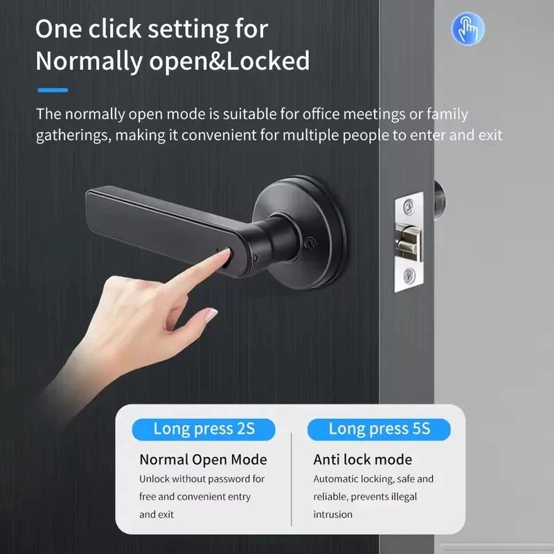 Tuya App Bluetooth Smart Fingerprint Door Lock Password Mechanical Key NFC Unlocking For Wooden Door Handle Lock IP65 Rainproof