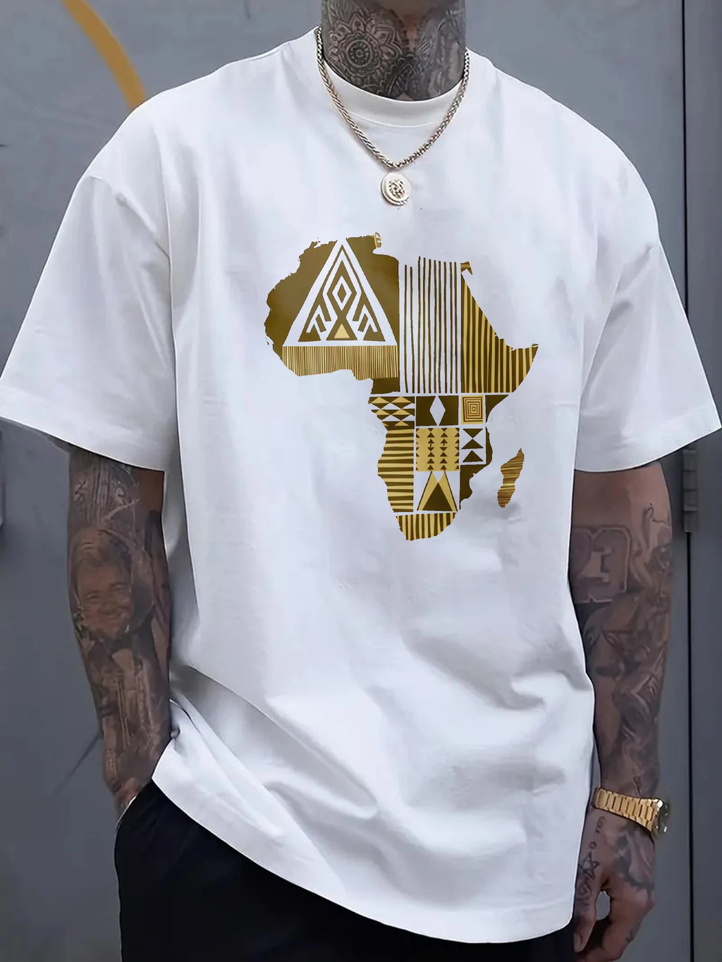 Men's 100% Cotton Crew Neck T-Shirt Africa Map & Tribal Pattern Casual Street Style Short Sleeve Summer Daily Wear Tops