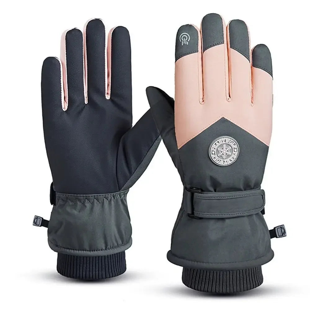 Winter Snowboard Ski Gloves PU Leather Non-slip Touch Screen Waterproof Motorcycle Cycling Fleece Warm Riding Gloves