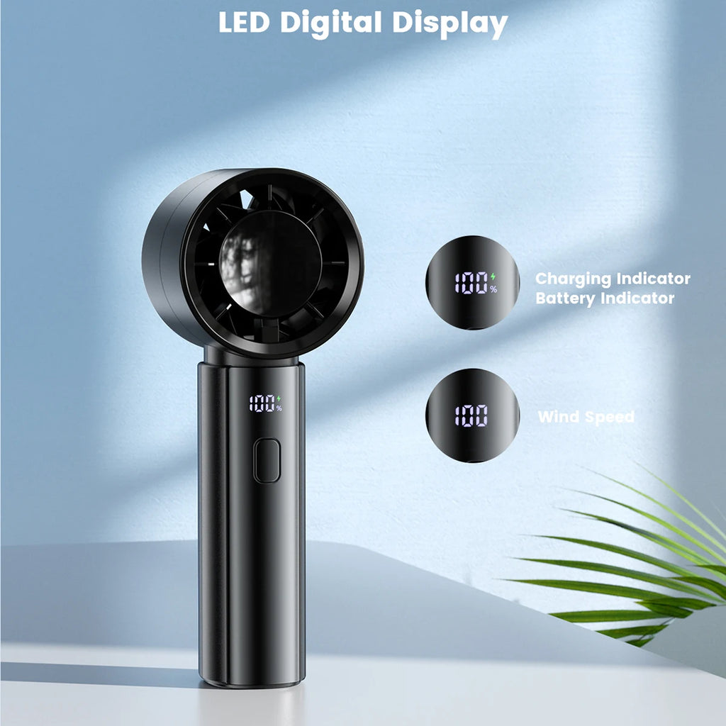 coldSky Handheld Mini Fan 4000mAh Battery Portable Rechargeable Fan with LED Display 5 Speed Turbo Fan for Beach Travel Vacation