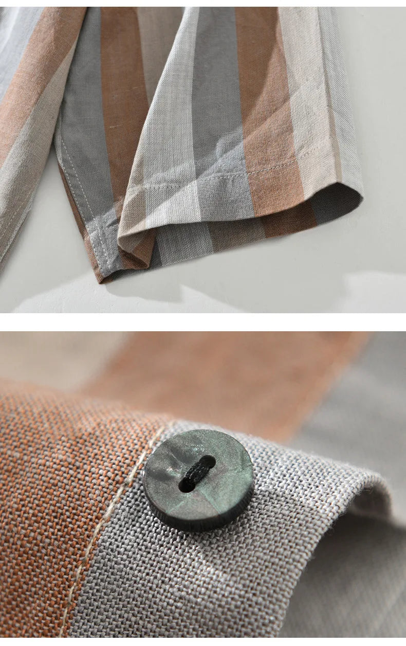 Summer New Linen and Lyocell Cooling Striped Half Sleeve Shirt for Men Casual Turn-down Collar Shirt  EC1292