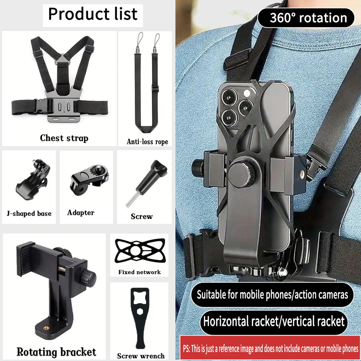 Adjustable Chest Mount for Action Cameras And Mobile Phones - Durable Auxiliary Shooting Tool for Sports And Outdoor Activities