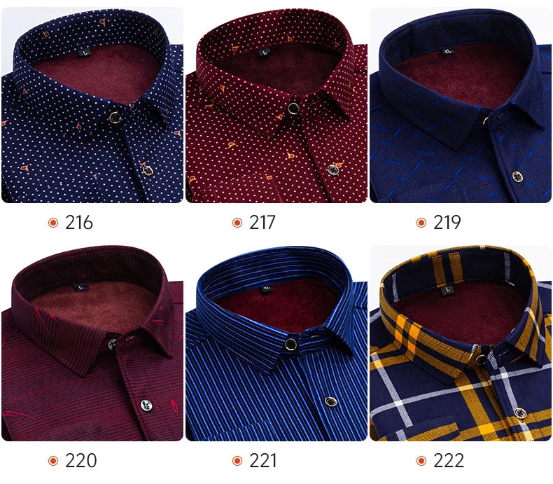 Men's Double-Sided Fleece Long-Sleeved Shirt 7XL8XL with Fleece for Warmth, Thickening and Cold Resistance, Casual Winter