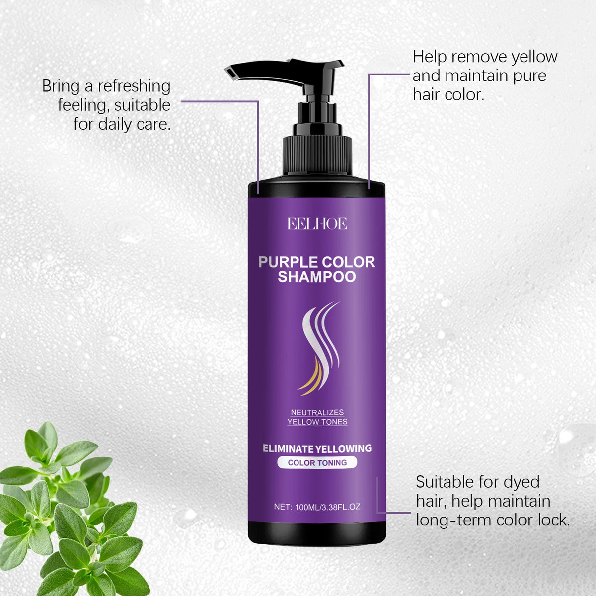 Purple Shampoo, Long-Lasting Color Care, Daily Nourishing, Smooth and Moisturizing Hair, Purple Shampoo