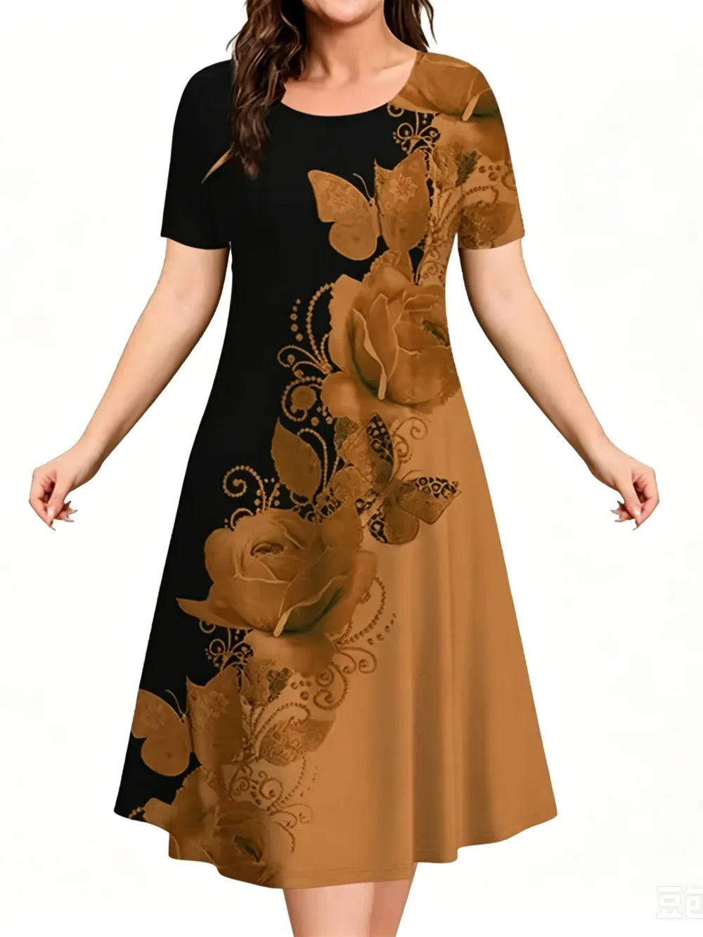 Sundress Loose Plus Size Dresses Women Flowers 3D Print Clothing Casual Summer Retro Short Sleeve Ladies Elegant Mini Dress