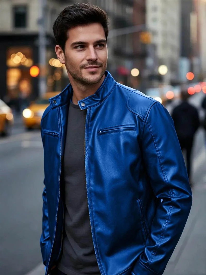 Men's PU leather jacket stand-up collar slim-fit vintage-style biker jacket spring/fall top