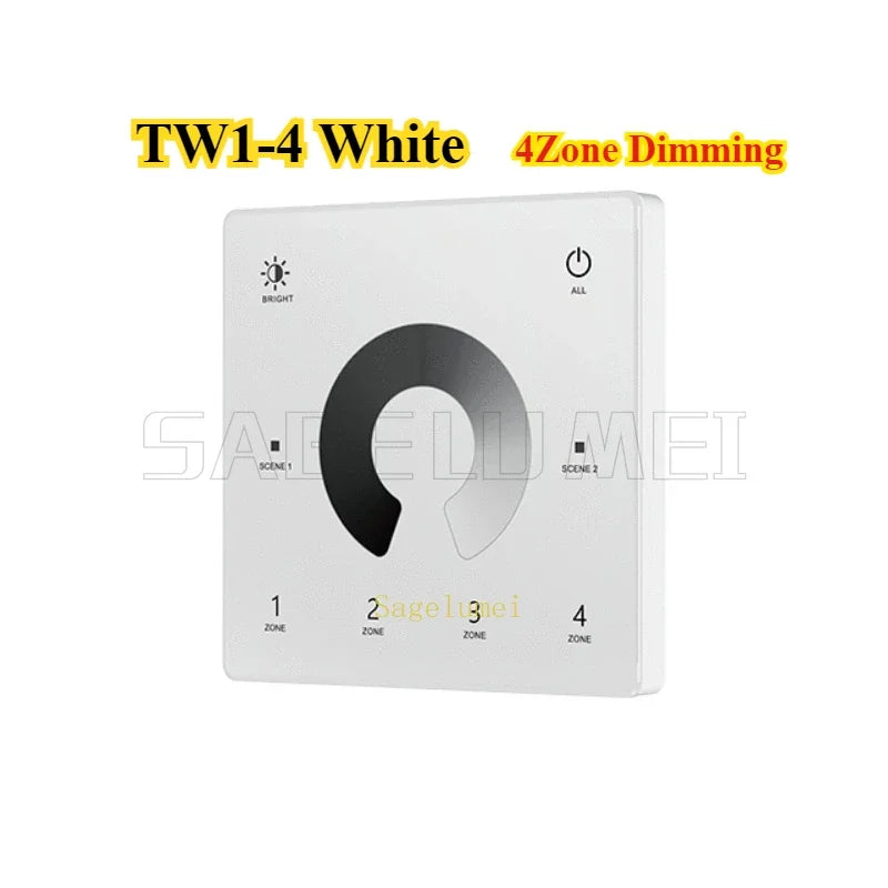 Wall Touch Panel TW1-4/TW2-4/TW4-4/TW5-4 2.4G RF 4 Zone Dimmer Switch Controller for Single Color/RGB RGBW/RGBCCT LEDStrip Light