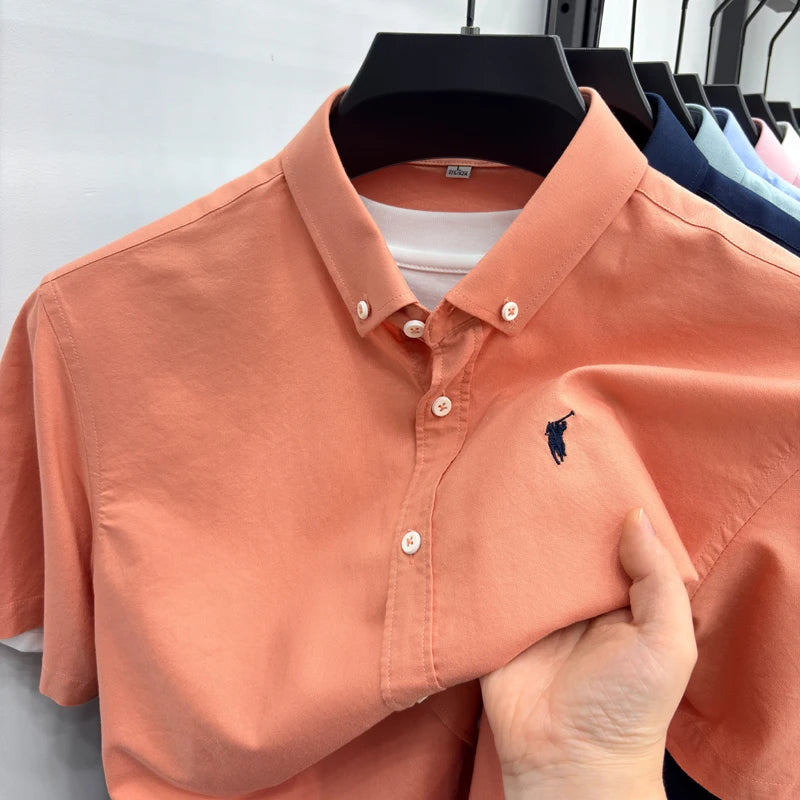 100% cotton short sleeve shirt summer classic solid color luxury brand Paul embroidery fashion business golf casual men's wear