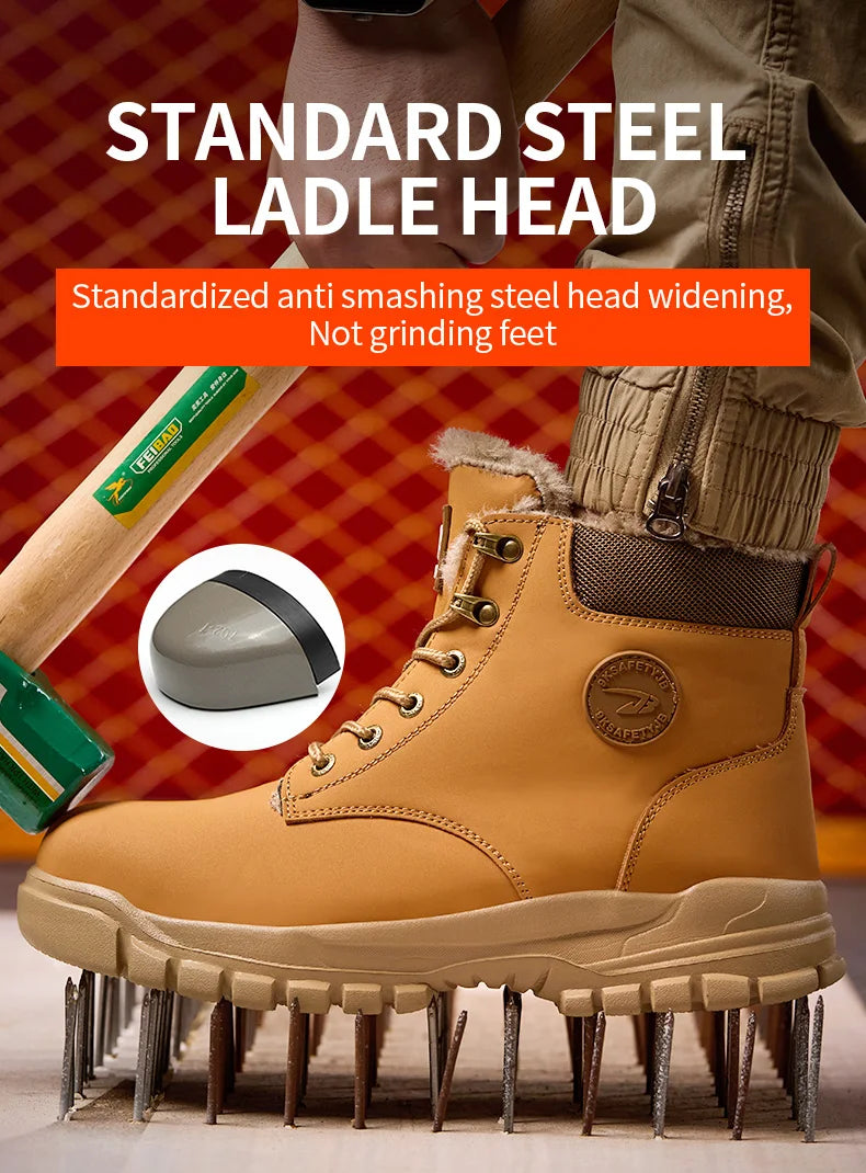 Latest 2024 Fashion Winter Warm Men Work Safety Boots Waterproof Indestructible Steel Toe Cap Shoes Sneakers Male Footwear