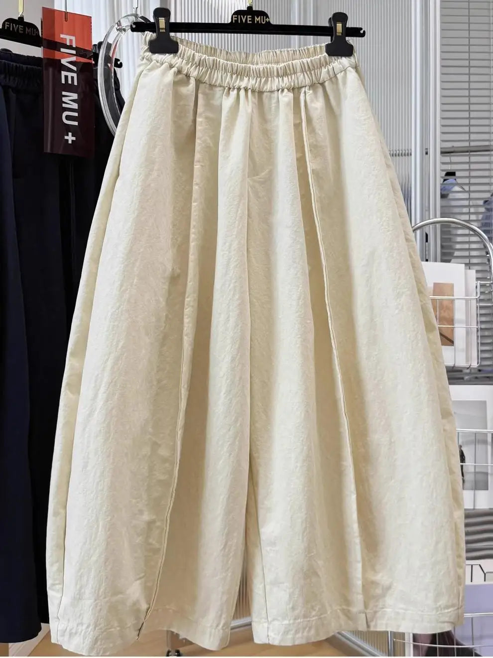 Women Elastic Waist Loose Wide Leg Cropped Casual Pants Lightweight Baggy Culottes