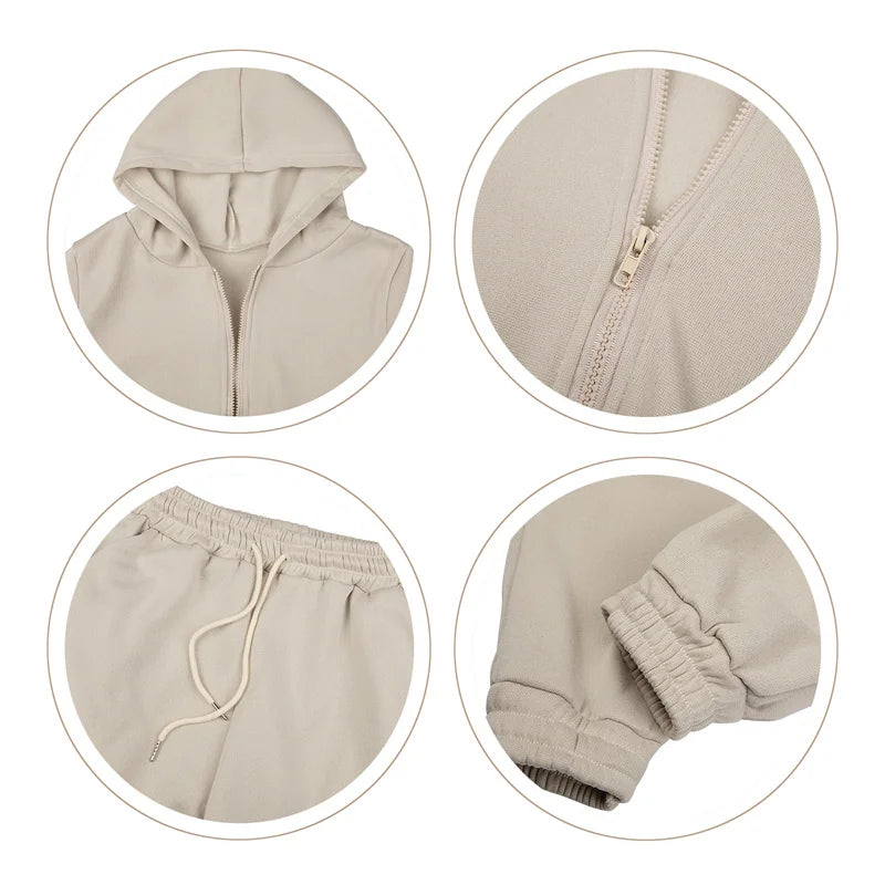 Active Wear 3 Piece Sets Womens Outfits Tracksuit Hooded Jacket Top + Vest + Sweatpants Sporty Suit Fitness Casual Matching Sets