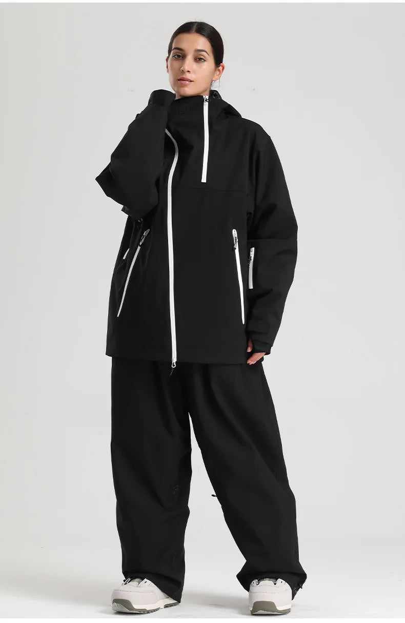 Gsou Snow Unisex Color-Block Ski Jacket Waterproof Snowboard Coat Breathable Loose Fit Women Men Professional Ski Wear