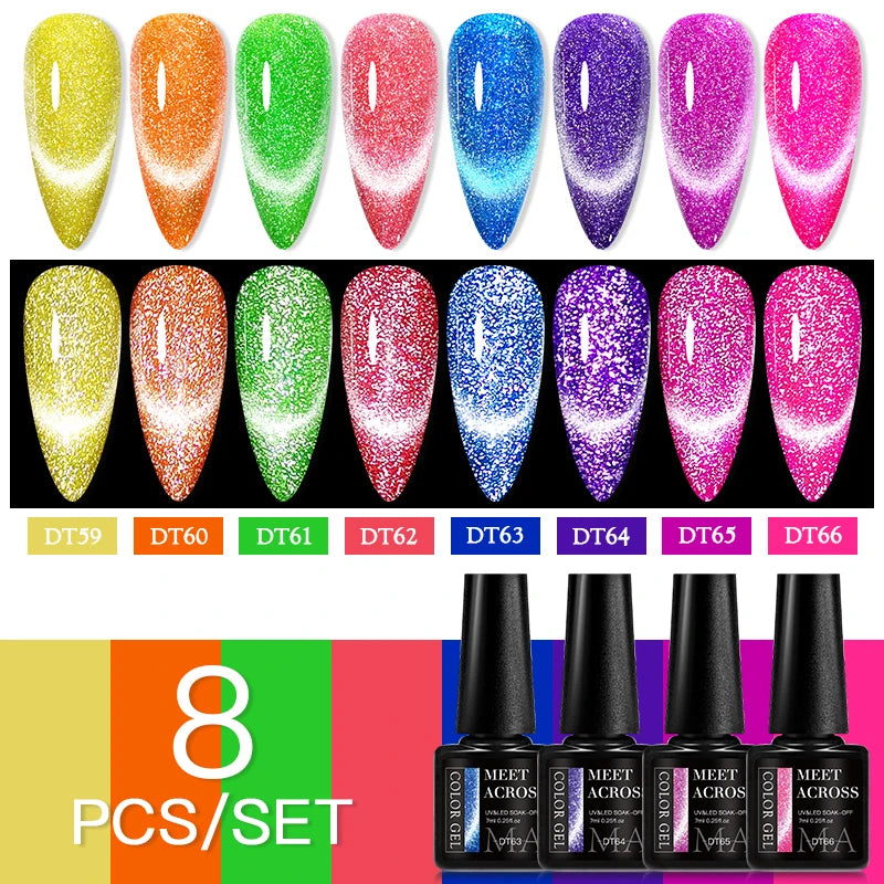 MEET ACROSS 6/8Pcs Set Glitter Gel Nail Polish Autumn Winter Nail Art Varnishes Semi Permanent Soak Off UV Gel Kit Nails Lacquer