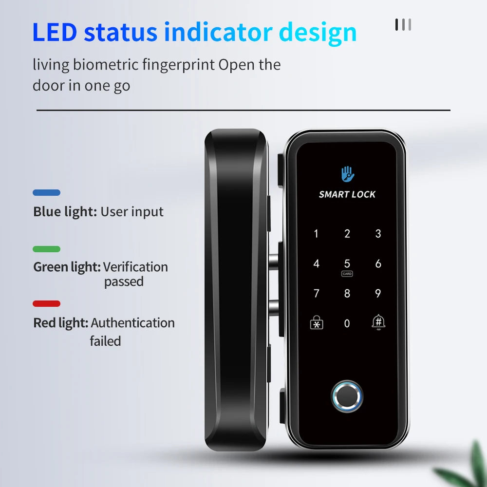 TTlock Smart Biometric Fingerprint WiFi Lock for Commercial Glass Door 5-in-1 Access Control (APP/Fingerprint/Card/Code/Remote)