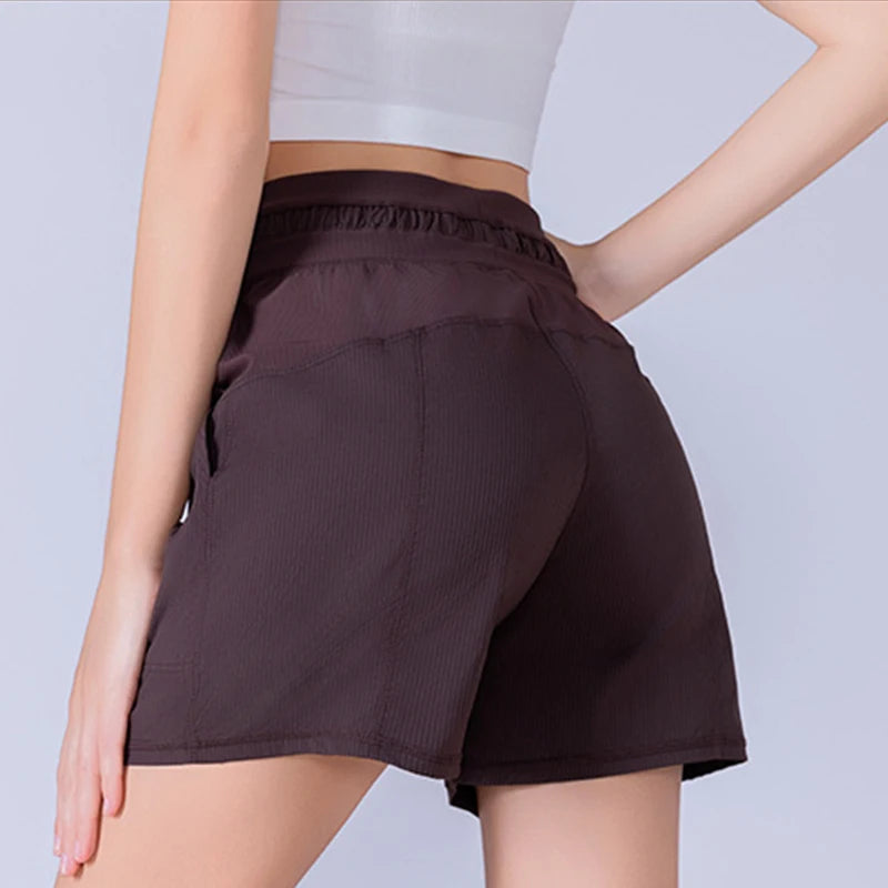 Women Casual Straight Sporty Shorts Summer Outwear Quick Dry Loose Short Pants All-Match Solid High Waist Drawstring Yoga Shorts