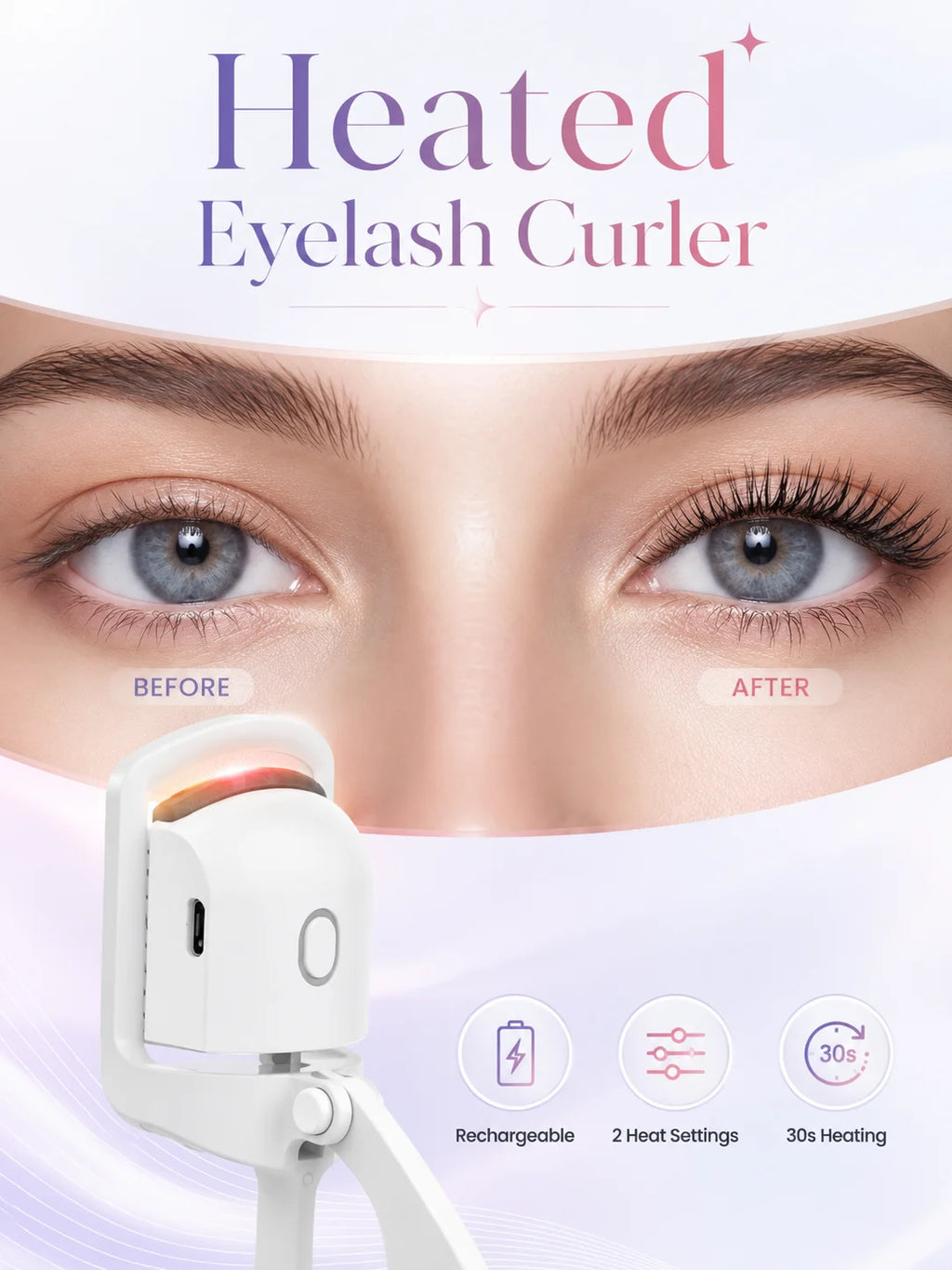 Electric Eyelash Curler Heated Eyelash Curler Rechargeable Eyelash Curler Dual Temperature Fast Heating Portable Makeup Tool